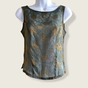 Hype Tank Blouse Sheer Floral Shimmer Green Gold P